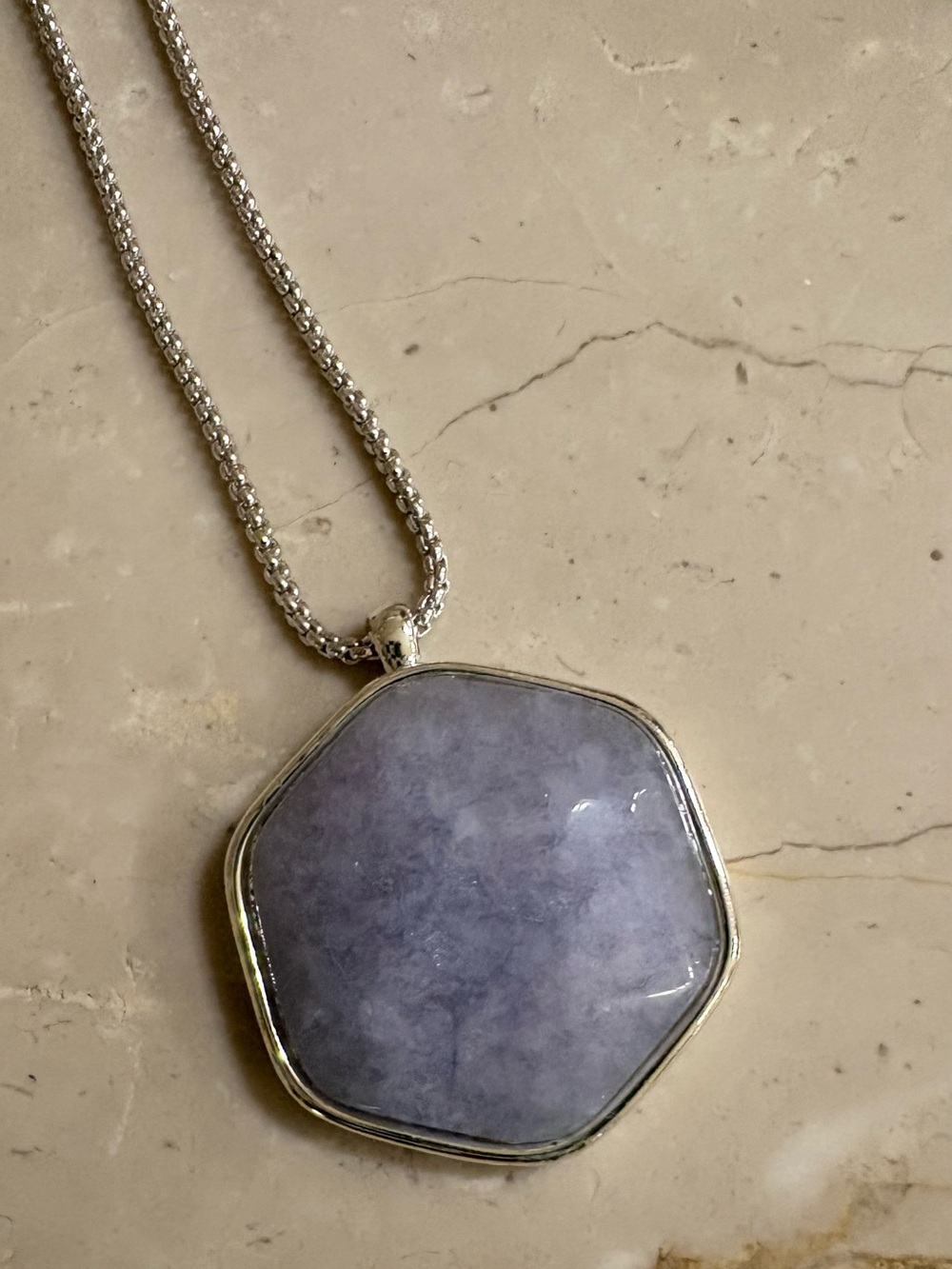 Lucky Brand Silver-Tone Hexagon Lavender Stone Pendant Necklace